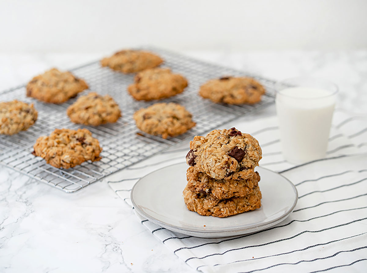 lactation oatmeal chocolate chip cookie stacked